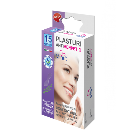 Plasturi antiherpetic cu extract de arbore de ceai (tea tree), 15 buc, Minut