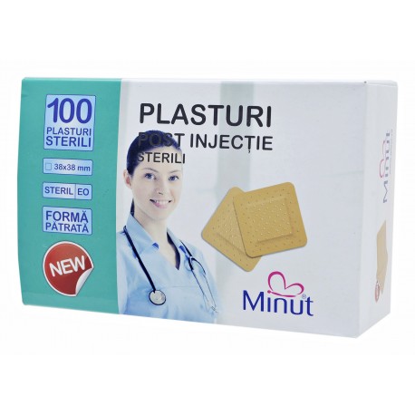 Plasturi post injectie, patrati 38x38 mm, 100 buc, Minut