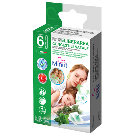 Plasturi Minut, pentru eliberarea congestiei nazale  6 buc/cut