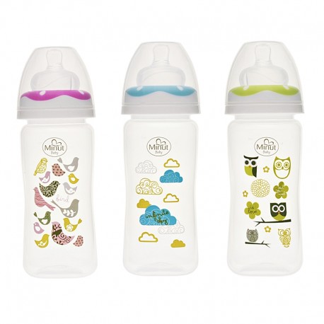 Biberon gat larg 270 ml cu tetina silicon 3+ Minut Baby