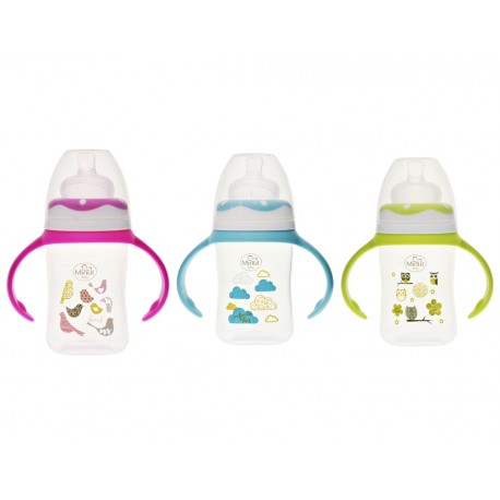Biberon gat larg  cu manere 150 ml cu tetina silicon 0+ Minut Baby