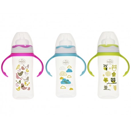 Biberon gat larg cu manere 270 ml cu tetina silicon 3+ Minut Baby