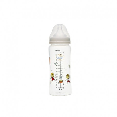 Biberon sticla premium cu gat larg, 240 ml, Minut