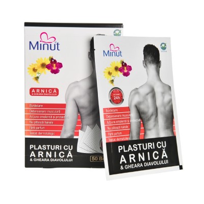 Plasturi cu arnica si gheara diavolului, 50 buc, 9x14 cm, Minut
