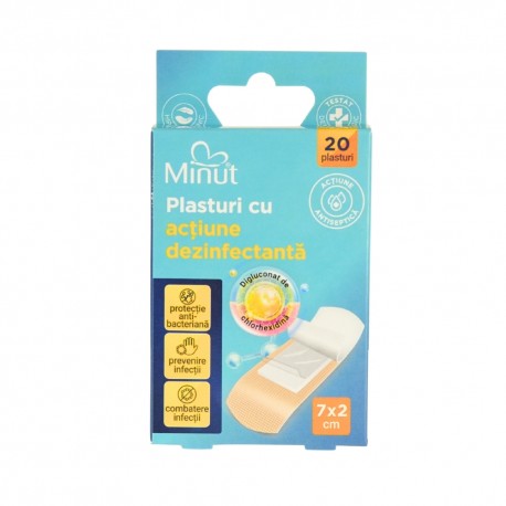 Plasturi cu actiune dezinfectanta, 20 buc/cutie, Minut