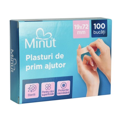Plasturi pentru rani prim ajutor, 100 buc, 19x72 mm, Minut