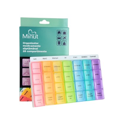 Organizator Medicamente Săptămânal 28 Compartimente Minut